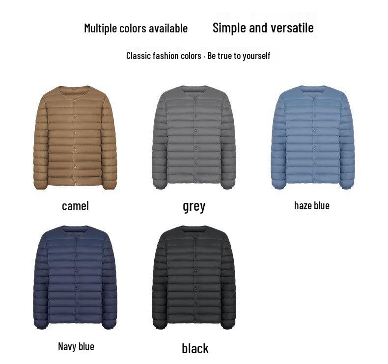 Men's Lightweight V-Neck Down Jacket - 90% Down, New National Standard