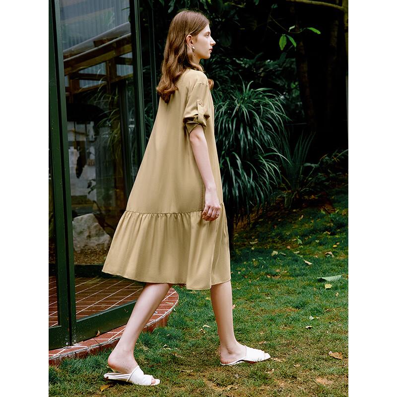 Women's Lyocell Tencel Polo Neck Shirt Midi Dress