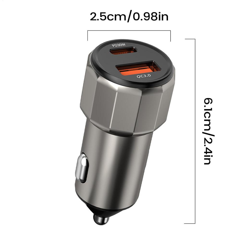 Handy Auto-Ladegerät Zwei-Port USB Typ-C PD 30W QC3.0 Fahrzeugladegerät Automobil Innenzubehör Zinklegierung Ladegerät universal