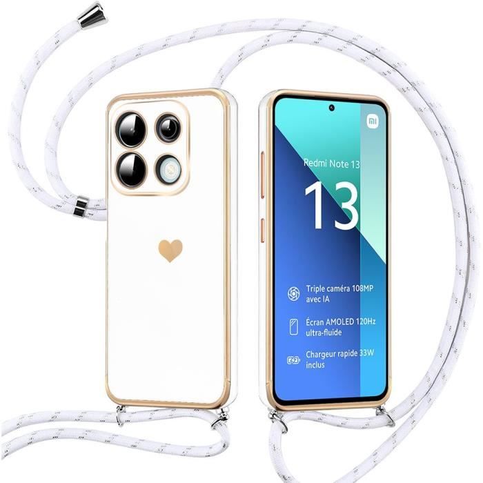 Hülle - E.F.CONNECTION - Für Xiaomi Redmi Note 13 4G - Stoßfester Schutz - Herzmuster - Verstellbare Kordel