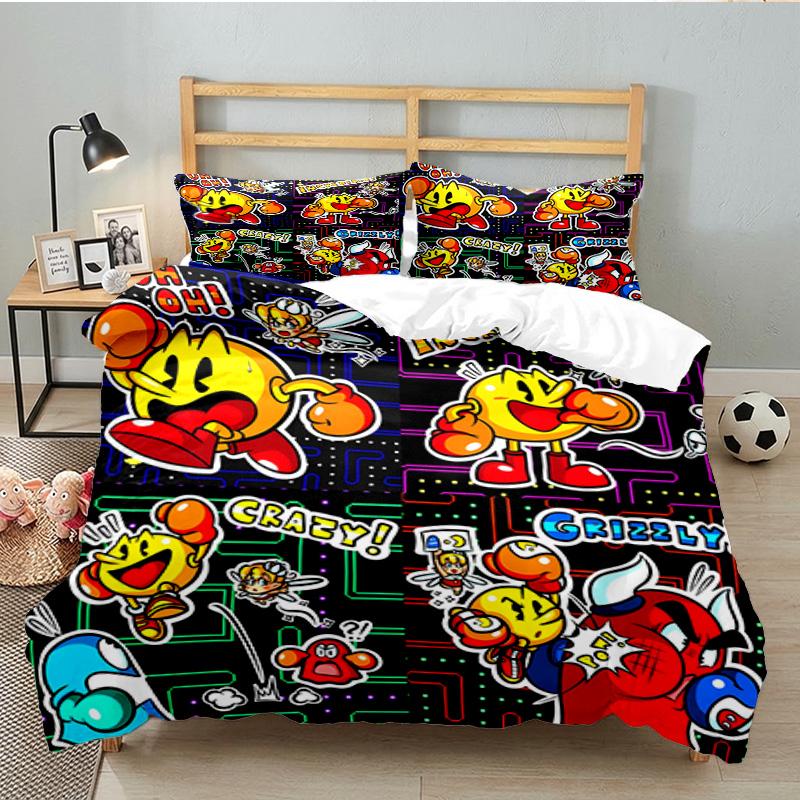3PCS Game PAC Bedding Set Printed Duvet Cover Closure Includes 1 Duvet Cover & 2 Pillowcases for All Seasons Bedroom Decor