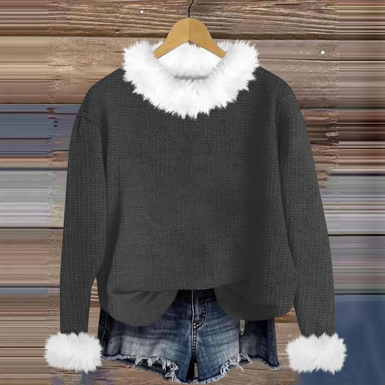 

Свитшоты для женщин Вязаный свитер Милая рубашка Осенний круглый вырез Пуловер с меховым воротником Топы XXL