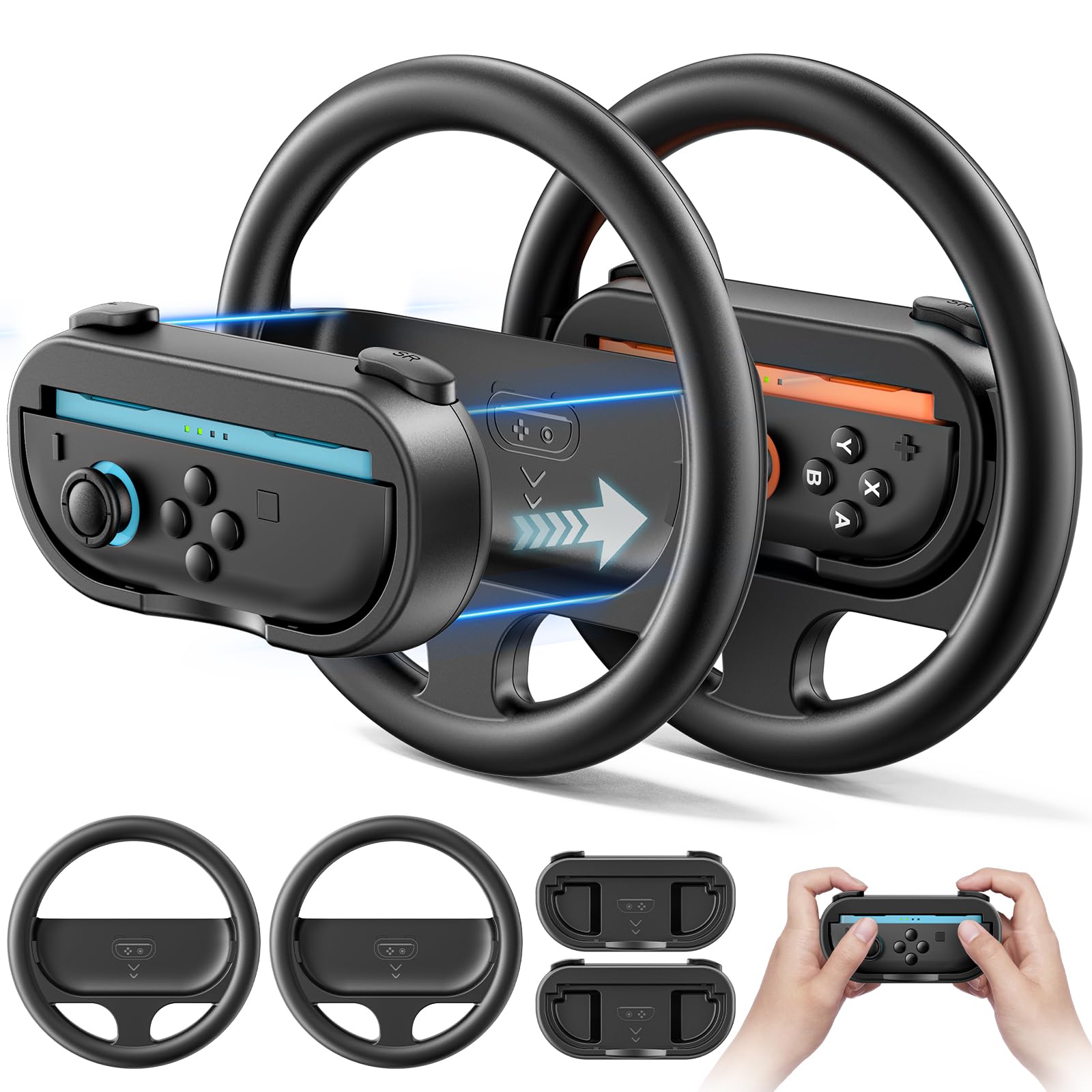 

с Nintendo Switch Набор из 2 2 Mario Kart 2 Switch Легкий к Удобному к Черному [Совместимый 2] Ручки Joy-Con, Накладки Joy-Con, Периферийные устройства, чёрный