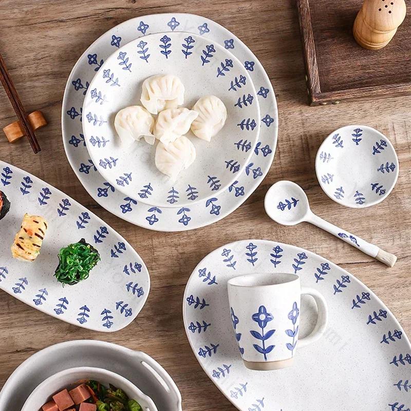 Japanese Style Ceramic Plate Retro Restaurant Dessert Salad Bowls Delicious Dishes Dining Plates Exquisite Home Tableware