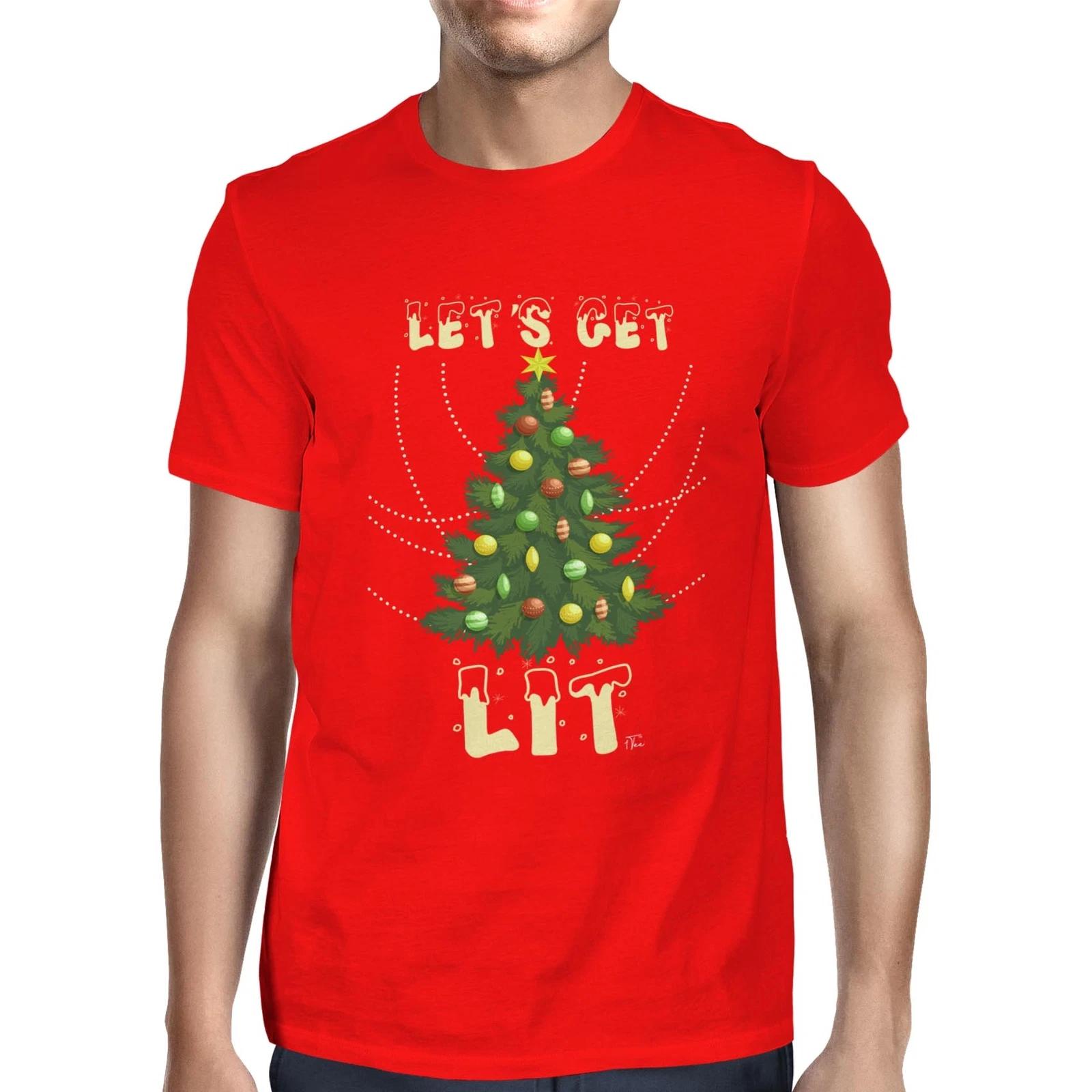 1Tee Mens Let s Get Lit - Christmas Tree Lights T-Shirt XL