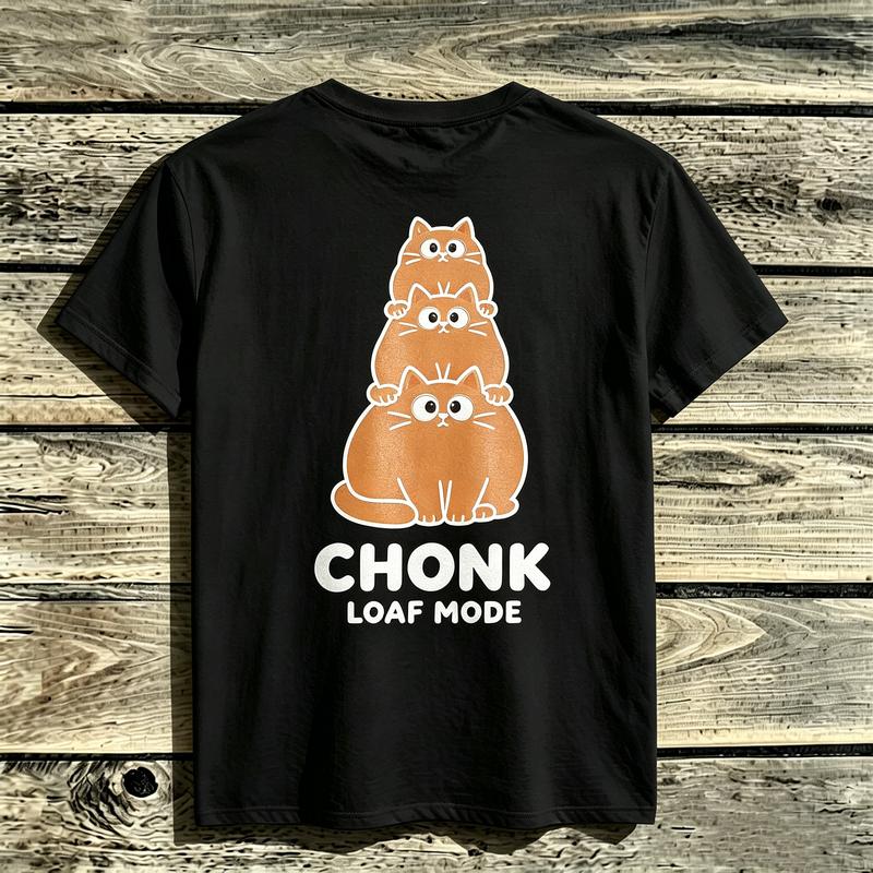 2026 New Unisex Cute Chonk Cat Stack Loaf Mode Orange Cats Graphic Short Sleeve Tee Cotton Vintage Casual Summer Top Pet Fans