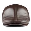 Mens Beret Real Leather Flat Cap Brown Earflaps Warm Autumn Winter Gatsby Driver Ivy Hat Newsboy