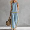 2026 Women's Spring/Summer Color Block Sleeveless Vest & Wide-Leg Pants Set