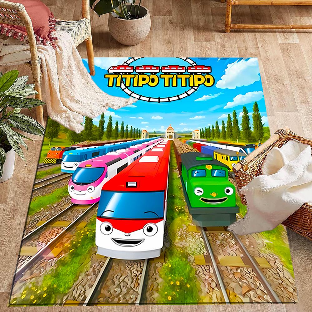 Train Adventure Journey Themed Anti-Slip Rugs - Polyester Home Decor, Suitable for Bedrooms, Living Rooms, Doorways, Studios, and Decorations