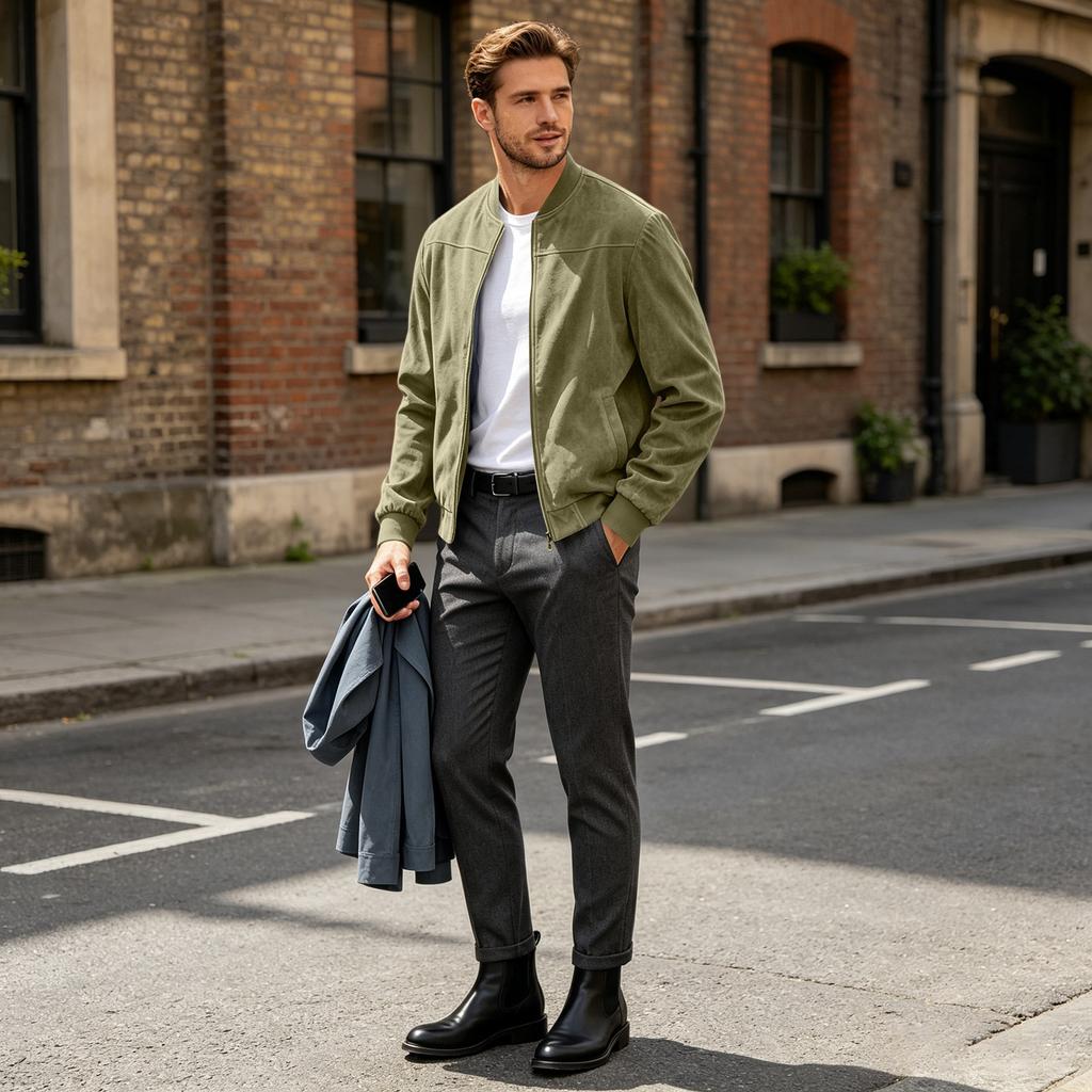 Men's Full Zip Loose Fit Stand Collar Jacket with Soft Texture for Casual Commute