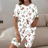 Women Plus Size Floral Printed Round Neck Short Sleeve Longline Top Fitted Shorts Two Piece Loungewear Set