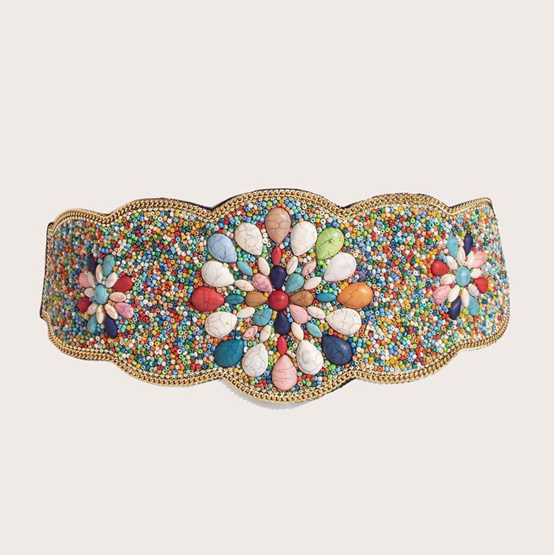 Beaded Bohemian Waist Belt With Firework Design And Elastic Closure For Festivals And Travel