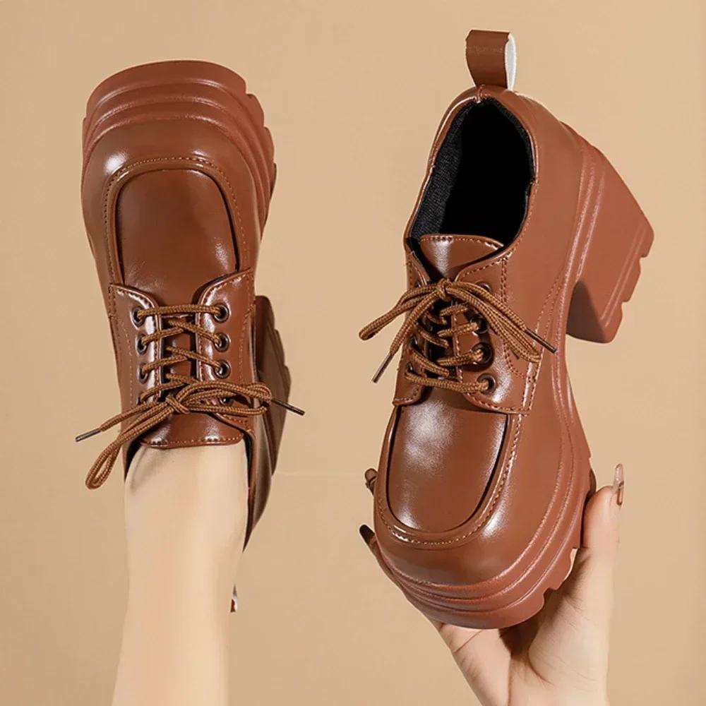 Lolita Shoes for Women 2025 Lace Up Loafers Girls Students Uniform High Heels Platform Shoes Female Shoes