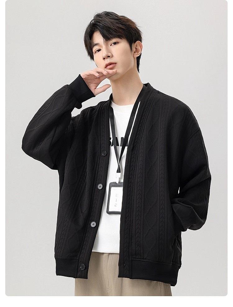 Men's Oversize V-Neck Korean Style Hoodie Cardigan - Casual Plus Size Trendy