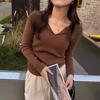 Base Layer Women Premium V Neck Knit Top Spring Shirt Slim White Elegant