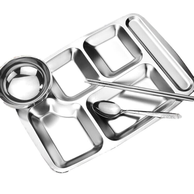Stainless Steel Divided Meal Tray Set with Utensils