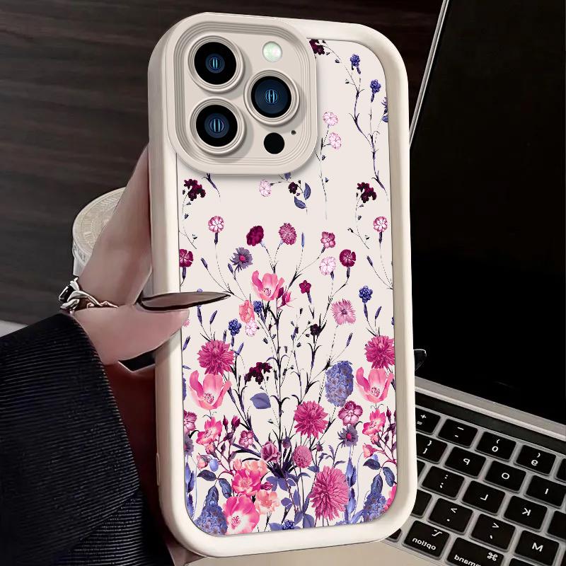 Retro Watercolor Wild Flowers Case for iPhone 17 Air 16 E 15 14 Plus 13 12 Mini 11 Pro Max Washable Dustproof Silicone Cover