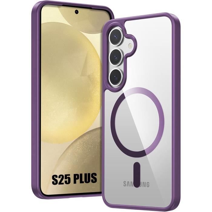 Coque pour Samsung Galaxy S25 Plus (Galaxy S25+) avec Cercle Magnétique, Coque Hybride Silicone et PC Bordure Violet