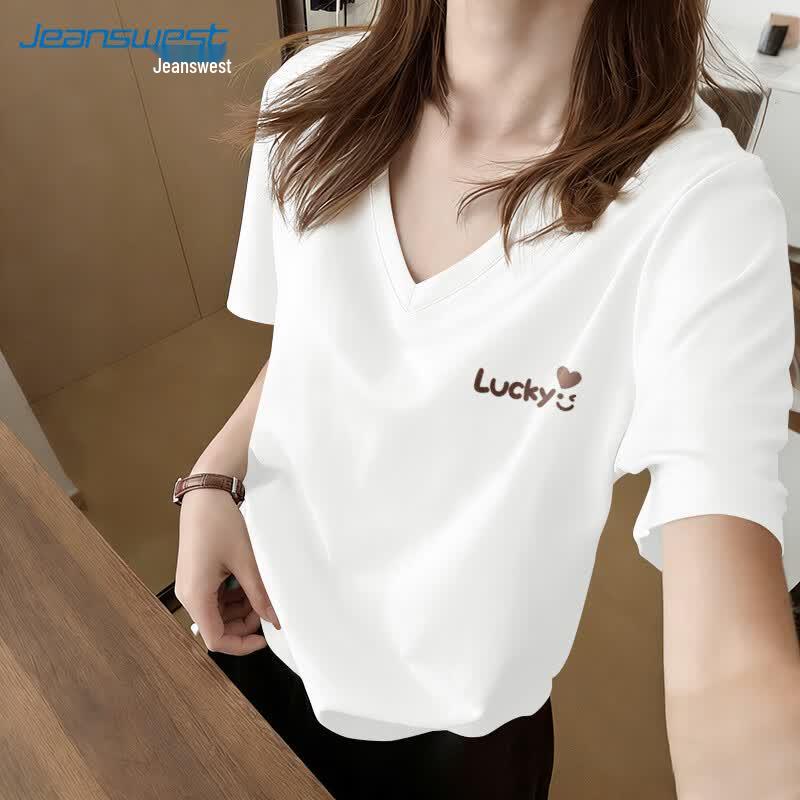 Jeanswest Lucky Smiley Print V-Neck T-Shirt S