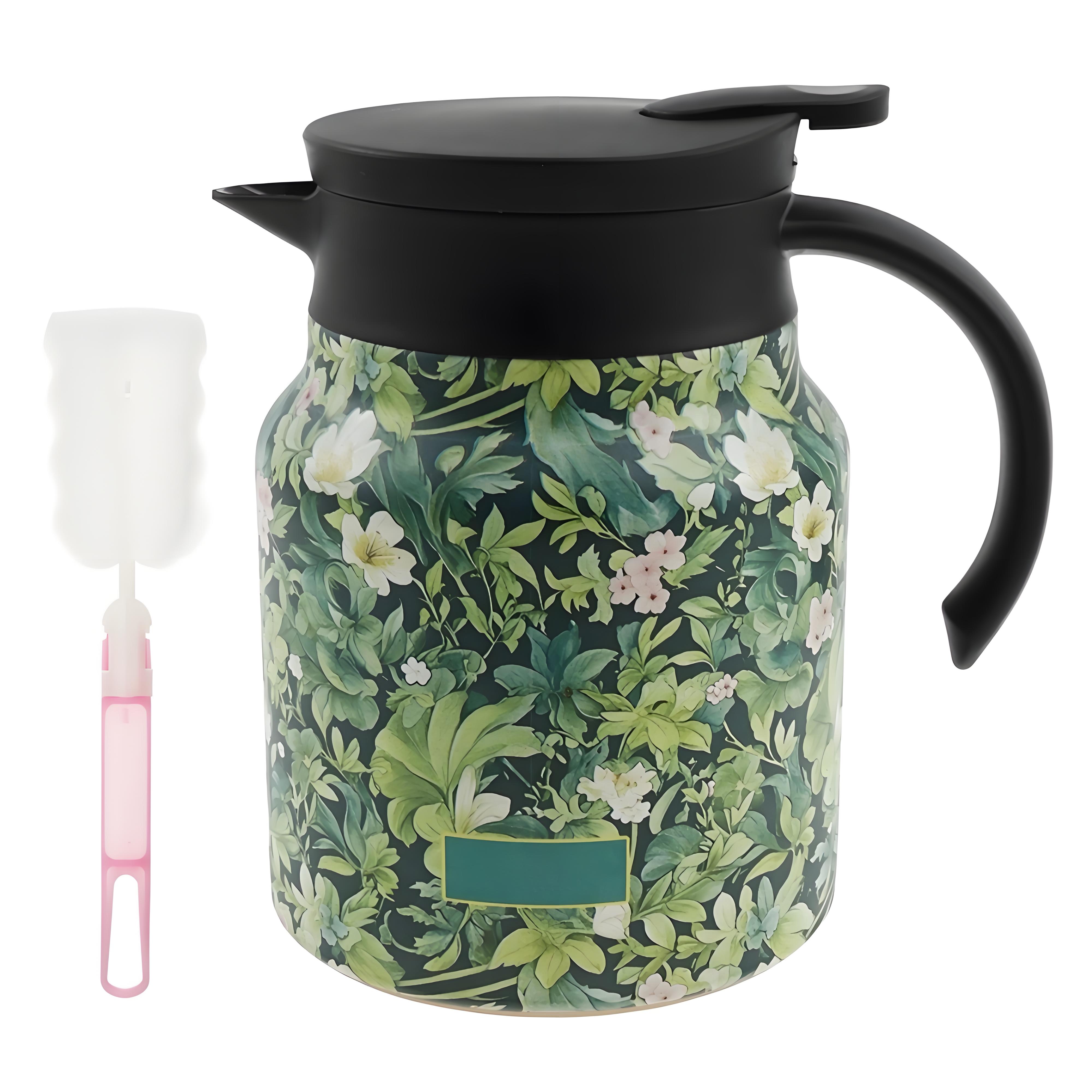 1L Thermal Tea Pot with Handle and Built in Infuser Stainless Steel Insulated Tea Kettle Flower Pattern Insulated Infuser Pots