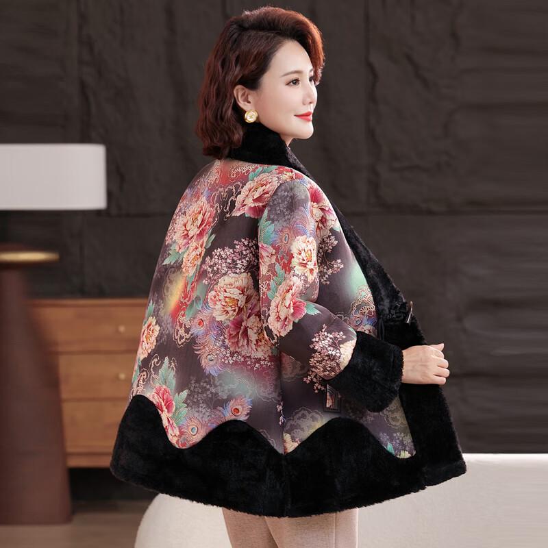 Ronghua Mama 2025 Winter Thickened Fleece-Lined Padded Coat for Senior Women