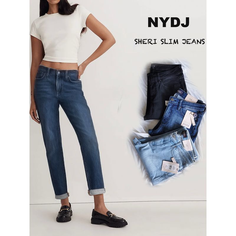 

Two-Piece 9fold NY Sheri Silm Ankle Jeans Strap Roll Pants Hem Multi-Color Cropped Jeans NYDJ silm SS-Visit Old Blue 00T