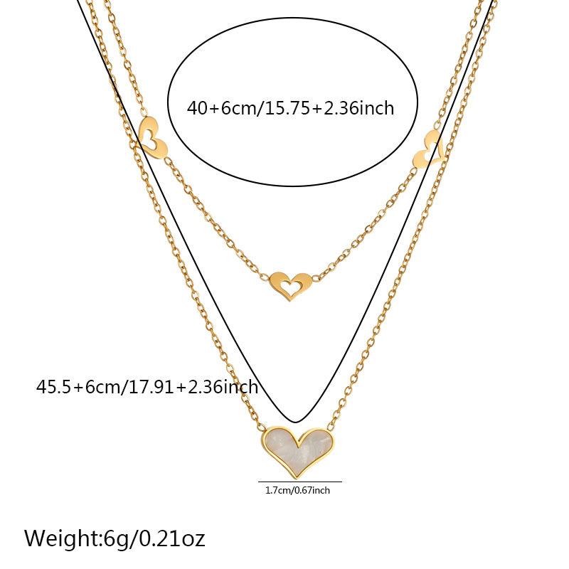 Gold Plated Mother of Pearl Heart Double Layer Necklace, Stainless Steel Dainty Hollow Heart Pendant Choker, Waterproof Jewelry for Women Gift