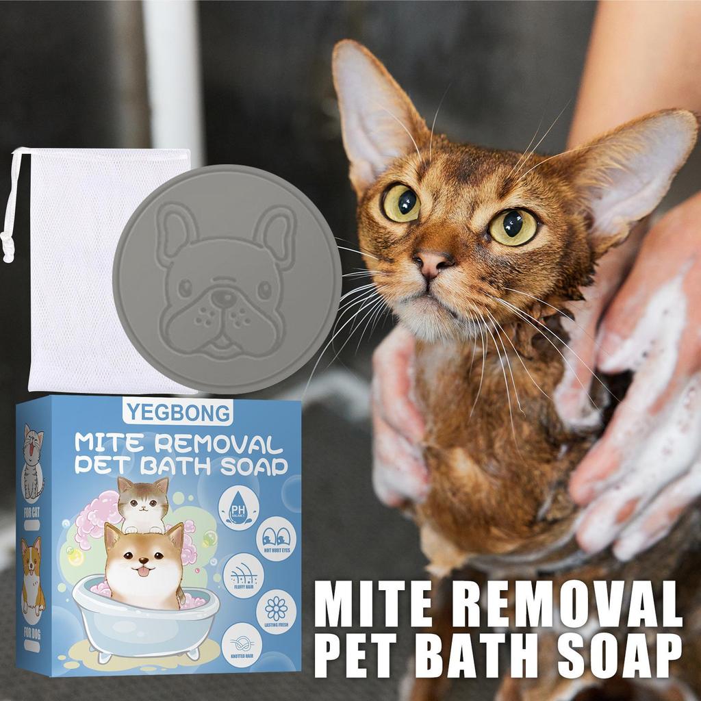 YEGBONG Haustier Anti-Milben Badeseife für Katzen und Hunde, Reinigend, Desinfizierend, Anti-Milben, Deodorierende Badeprodukte (Inklusive Schaumstoffnetz) 1 Satz