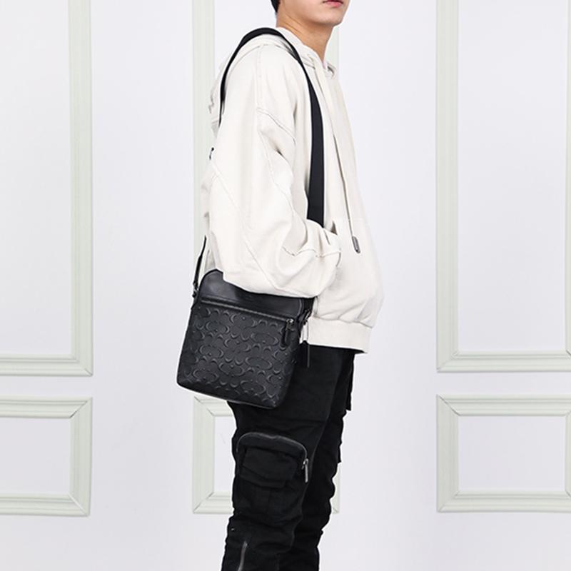 COACH Houston Cow Leather Shoulder Bag, Crossbody Bag Small Men's Black 4009-QBBK