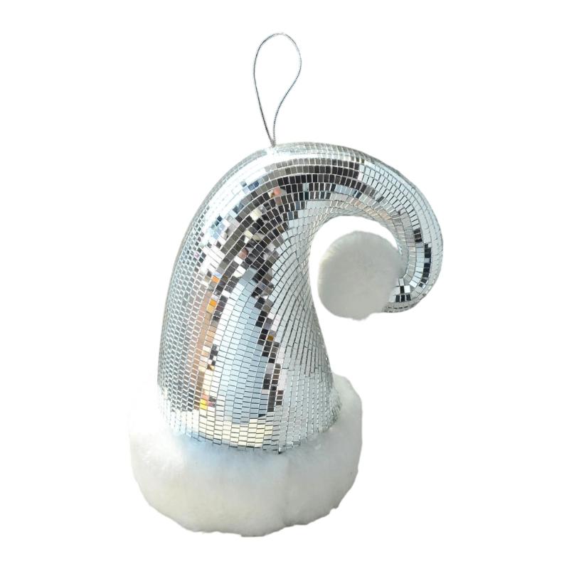 

Disco Christmas Hat Ornament Sparkling Glass Foam Santa Hat For Christmas Tree Deocration Holiday Party Centerpieces 1