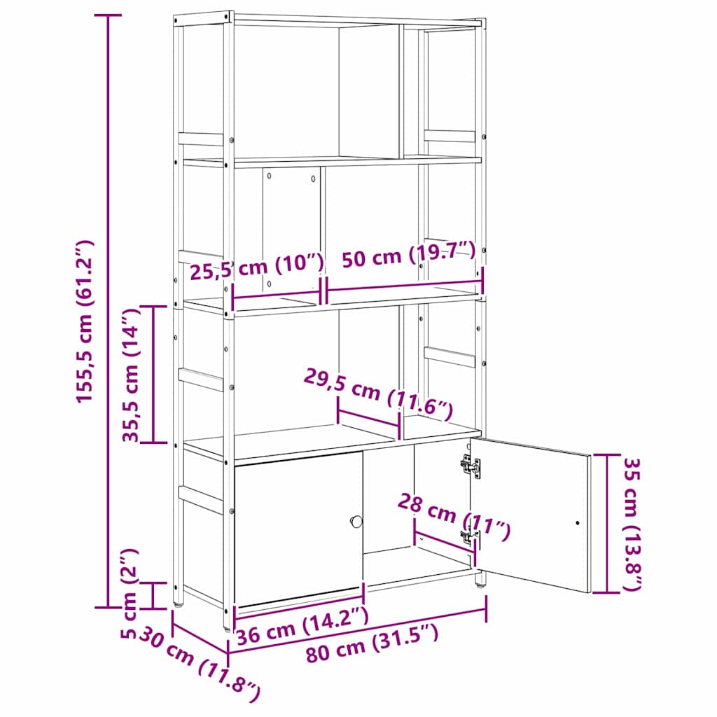 Bookshelf 80 x 30 x 155.5 cm Engineered Wood Artisan Oak
