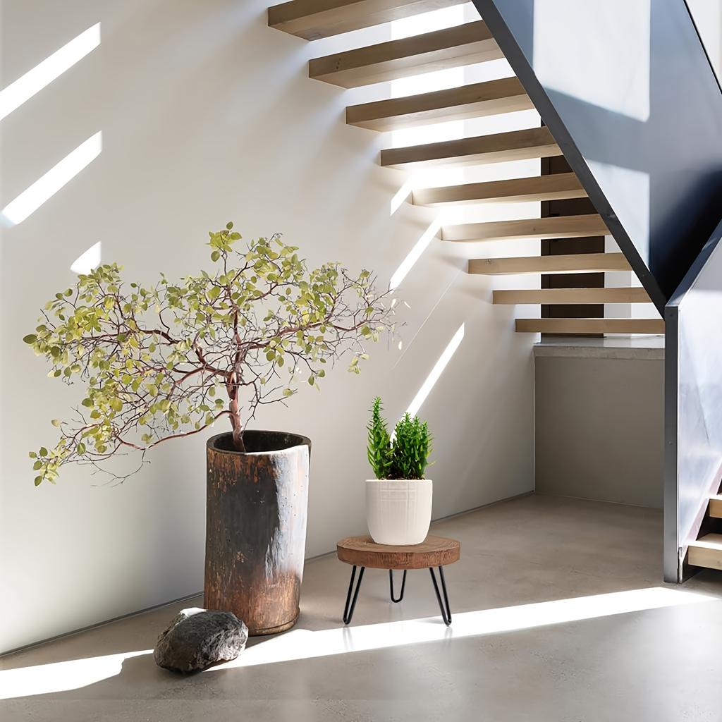 Wooden Plant Stool for Both Indoor,Outdoor Use,Featuring a Mid Century Design Suitable for Modern Plants.This Low,Short Planter Stand Combines Boho