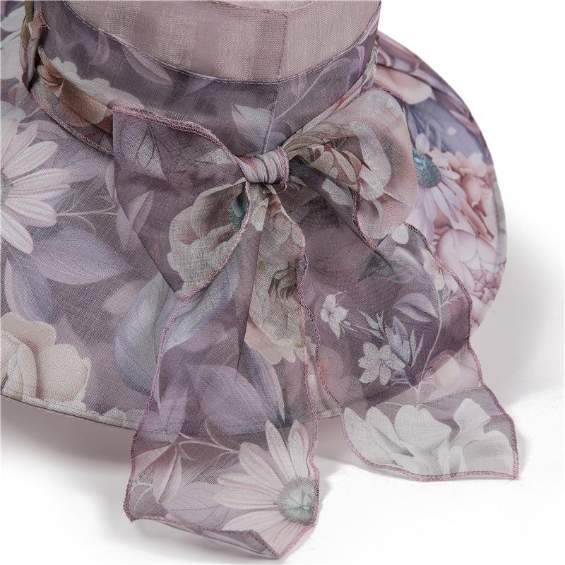 Bow big eaves bucket hat women's summer sunscreen hat breathable versatile elegant beach sun hat