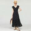 Rochie de vacanță de vară cu decolteu în V, cu buline și croială tip coadă de pește