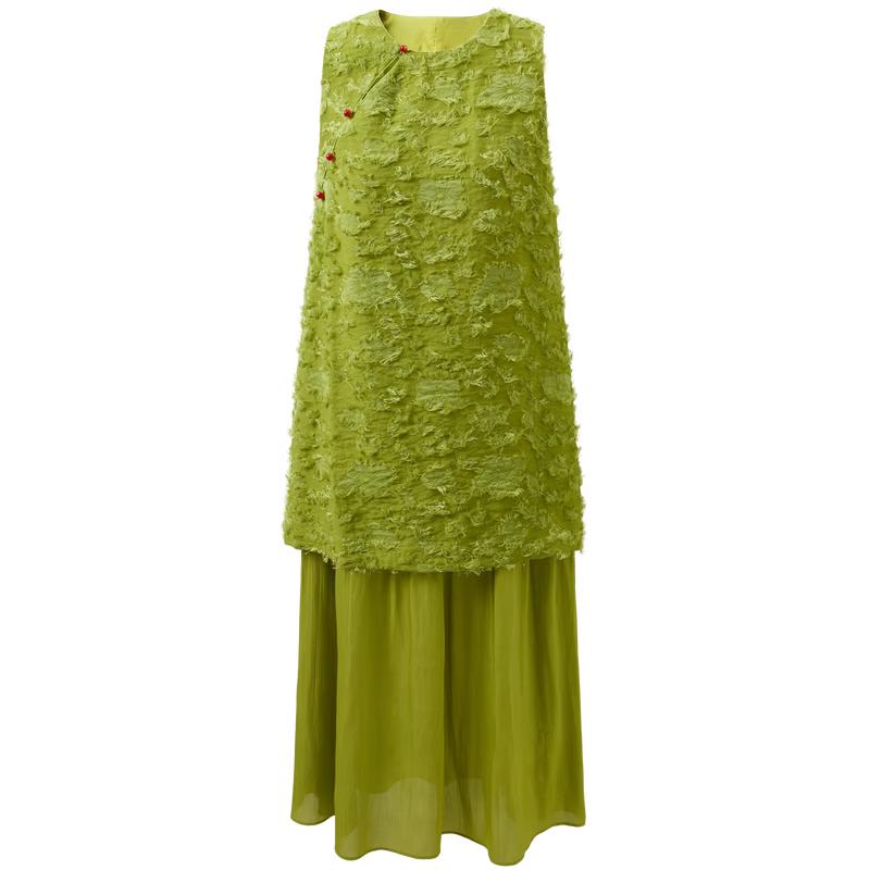 Sancai Faux Two-Piece Sleeveless Maxi Dress L