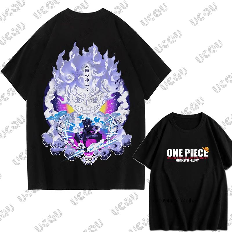 Japanes One Piece Luffy Gear 5 Print Cotton Unisexs T Shirt Summer Short Sleeve Cosplay Clothes Casual Tees Oversized Unisex Tops