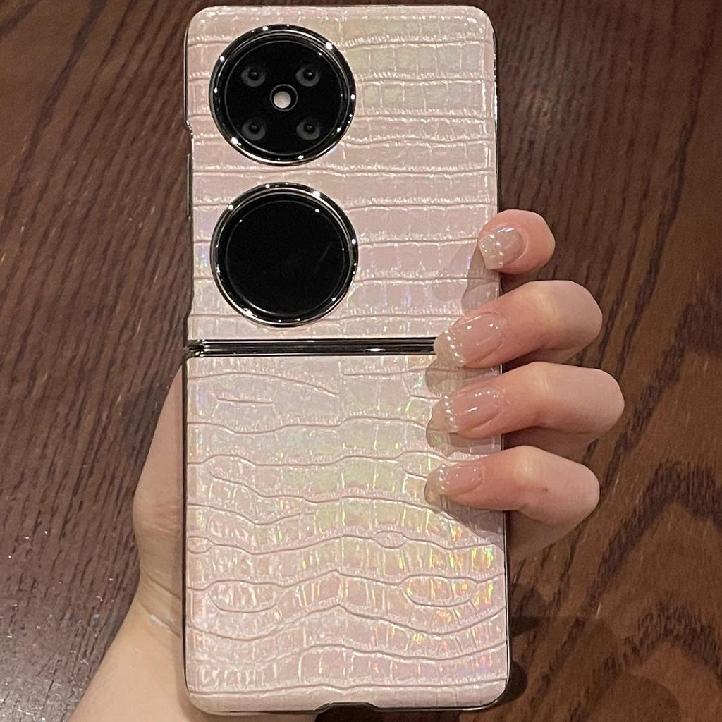 Tide Brand Crocodile Pattern Is Suitable for Huawei Pocke2 Folding Screen Mobile Phone Case P50Pocket Gradual Change Bamboo Powder Lanyard