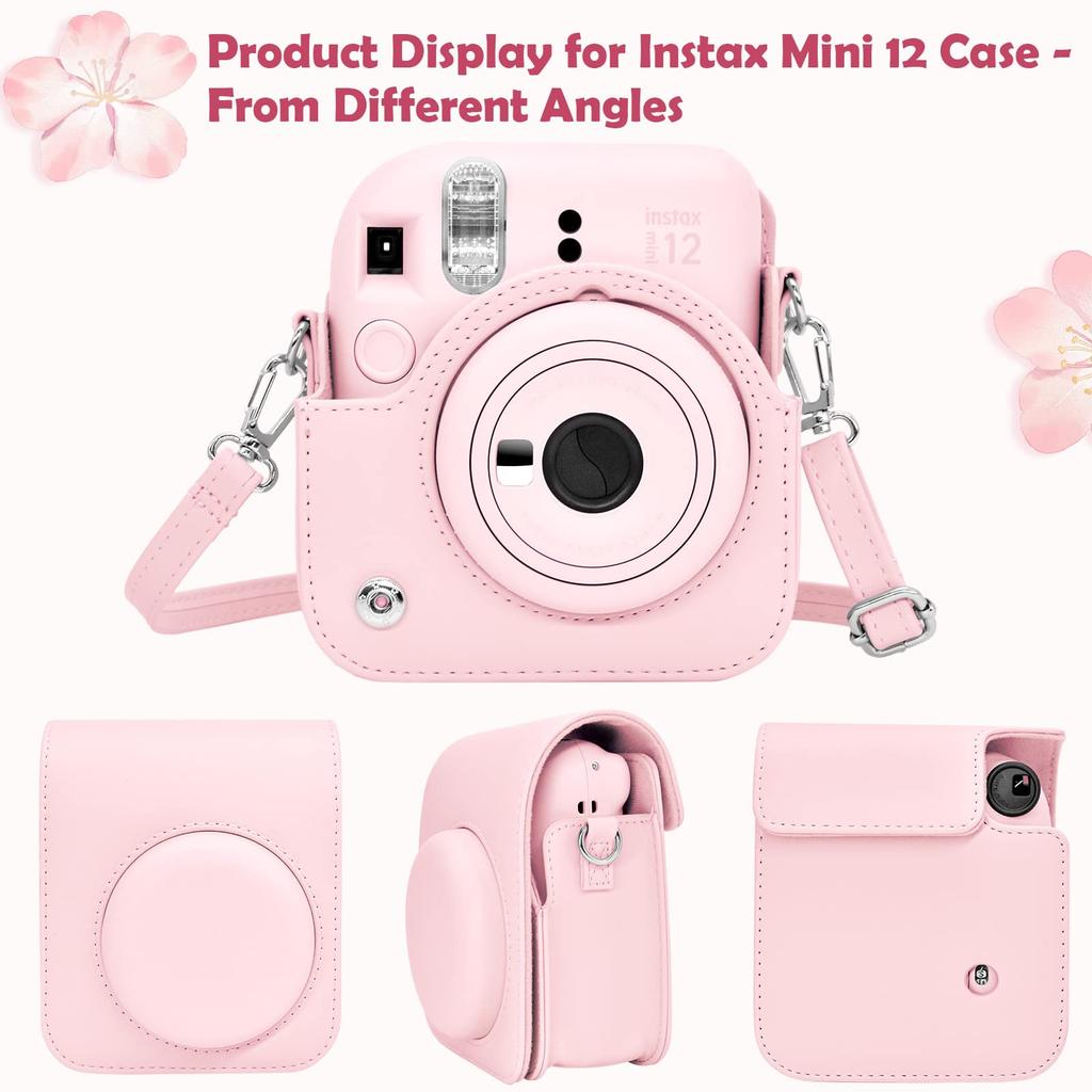 kinokoo Instax Mini 12 Case, Fujifilm Instax Mini 12 Camera Case with Snap Closure and Shoulder Strap (Pink)