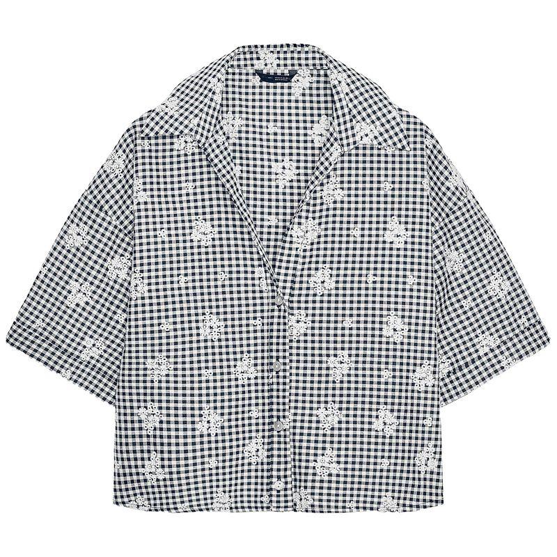 

Zaprha 2025 Autumn New French style Western Style Embroidered Vichy Plaid Casual Shirts Women Temperament 3409930 Nude/Blue L