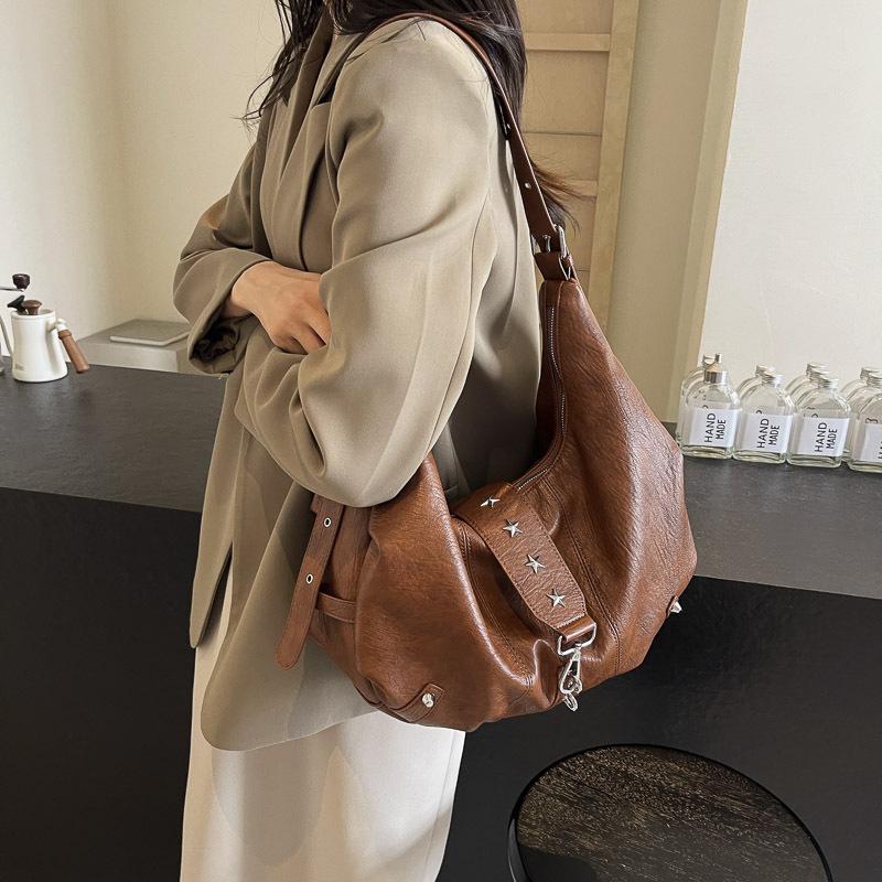 Retro Texture Casual Large Capacity Shoulder Bag Tote Bag Soft Leather Lazy Style Versatile Commuter Bag Women'S