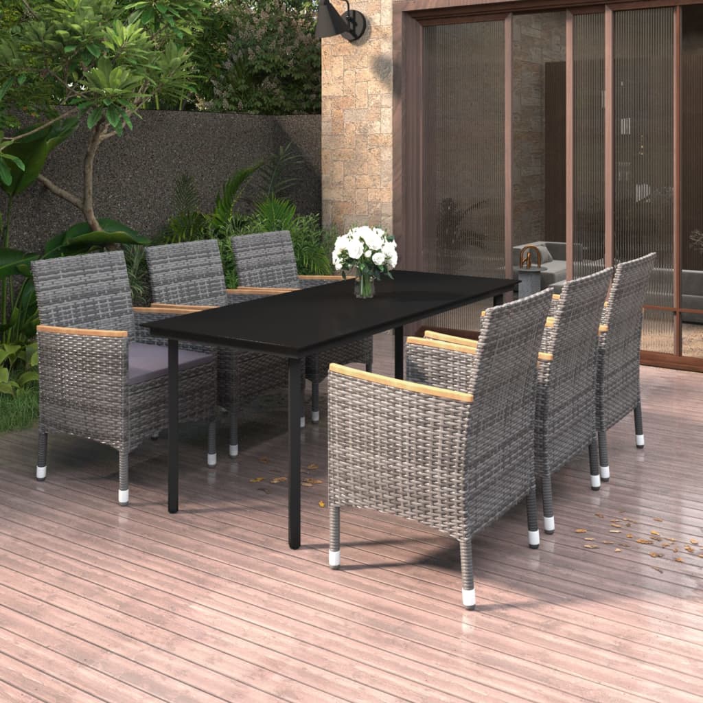 Vidaxl 7-Cz. Garden Furniture Set With Cushions, PE Rattan And Glass