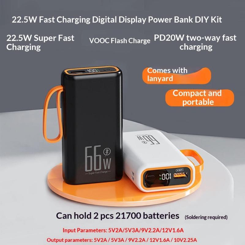 5V 2 Slot 21700Mah 22.5W Pd 20W Type C Fast Charging For Phone Battery Storage Box Welded Case Diy Power Bank Charger Shell