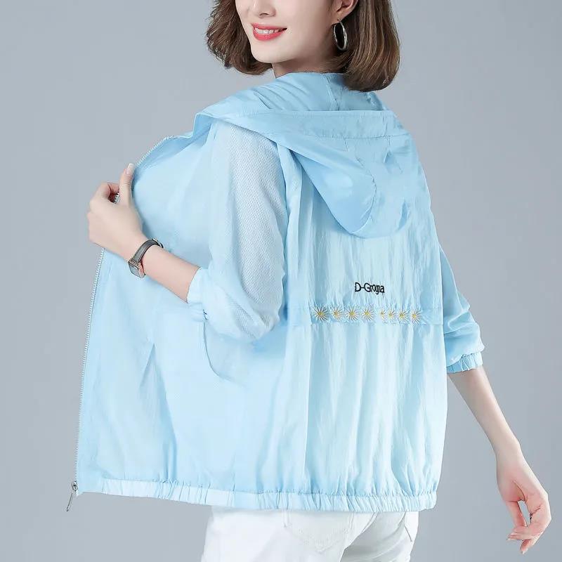 Hooded Thin Jacket Women's Sunscreen Clothing Long Sleeved Breathable Short Coat Daily Simple Casual Summer