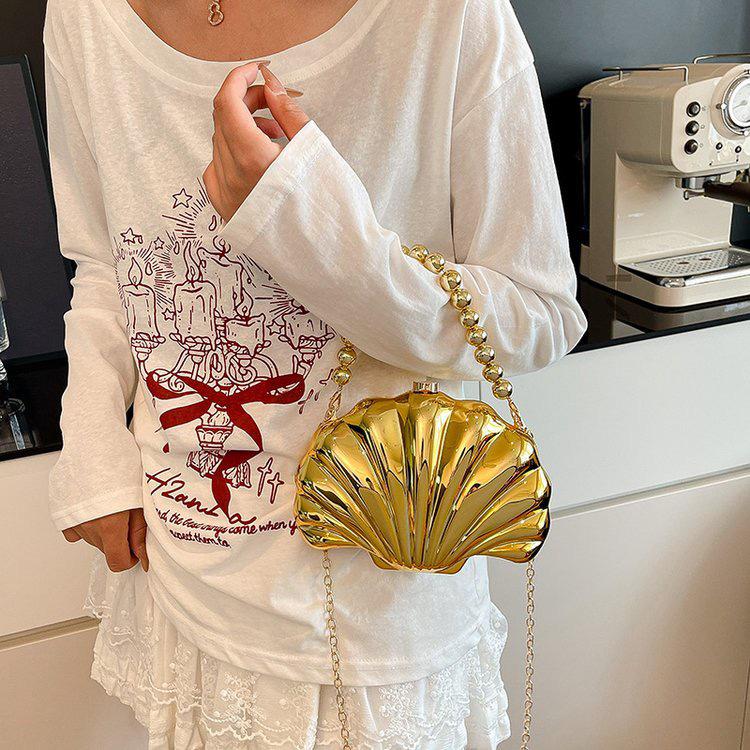 Trendy Mini Crossbody Bag with Shiny Pearl Chain - Embossed Texture, Light Luxury Fashion for Women