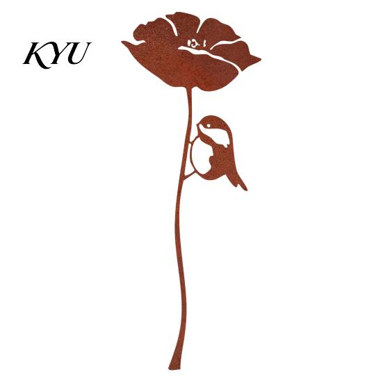 Weatherproof Lawn Decor Rusty Silhouette Garden Stake, Rustic Flower Pot Insert for Patio, Vintage Style Outdoor Decorations Bird Bee Butterfly