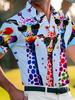 Men's Short-Sleeve Polo Shirt with Giraffe Print Lapel Collar - Button-Up Button-Front Suitable for Dates, Beach Vacations, Summer Outfits | Machine