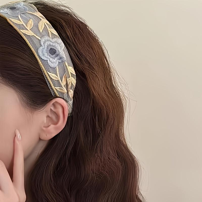 3 Piece Set Elegant Chiffon Embroidered Flower Headband – Sweet Floral Headscarf Hair Tie Women's Fashion Hair Accessories