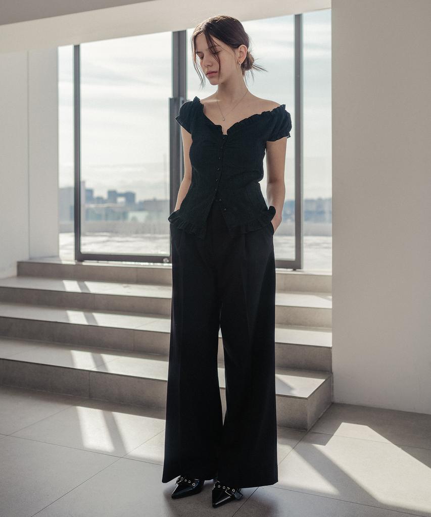 HARDCORE HAPPINESS Classic Single-Pleat Maxi Wide Slacks_Black