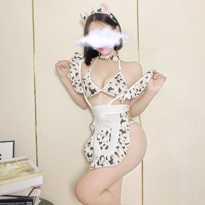 Large Size Sexy Cow Suit Maid Uniform Seduction Cute Sexy Pajamas Underwear Lace-up Cute