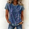 Top da Donna Casual a Manica Corta Patchwork Stampato Girocollo Vestibilità Larga T-shirt Blusa con Cuciture Stile Denim per Uso Quotidiano